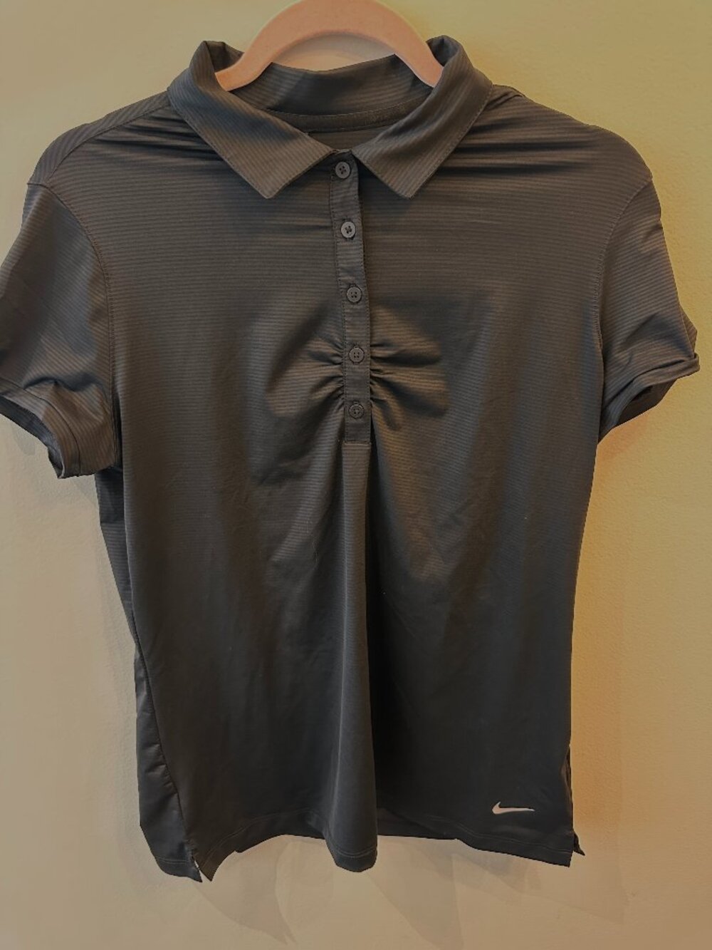 Nike Golf Womens Dri-FIT Victory Ruched Placket Short Sleeve Black Polo Shirt